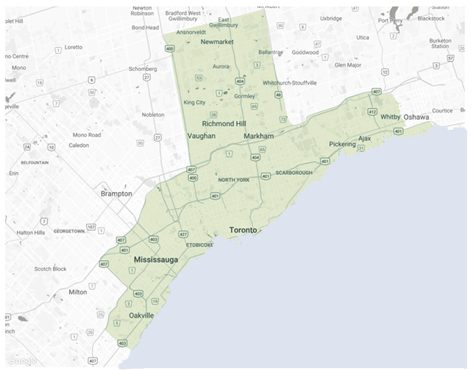 Golden Horsehoe Map Oakville, Mississauga, Etobicoke, Toronto, Scarborough, Pickering, Ajax, Whitby, North York, Markham, Vaughan, Richmond Hill, King City, Gormley, Whitchurch-Stouffville, Aurora, Newmarket, Ballantrae, Ansnorveldt, East Gwillimbury