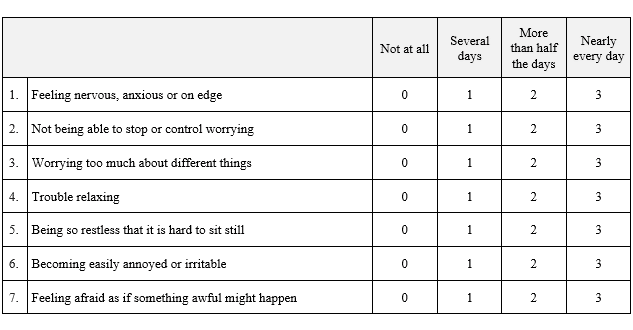 Generalized Anxiety Disorder Assessment Gad 7