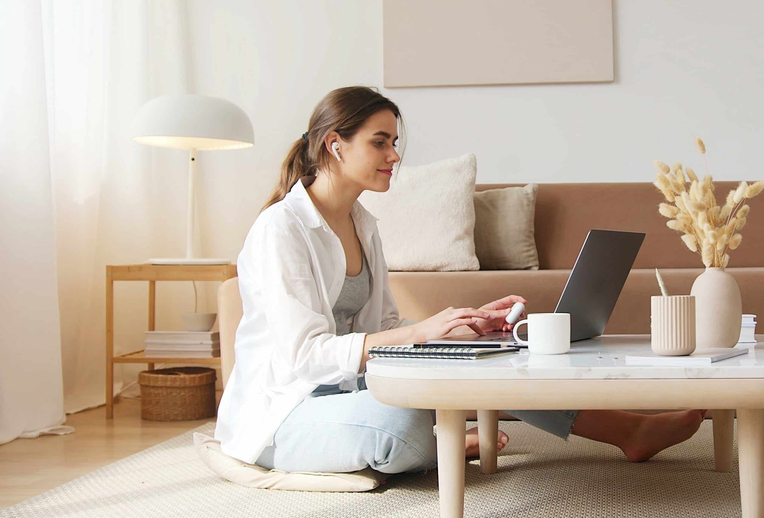 woman completing mental health assessments on laptop